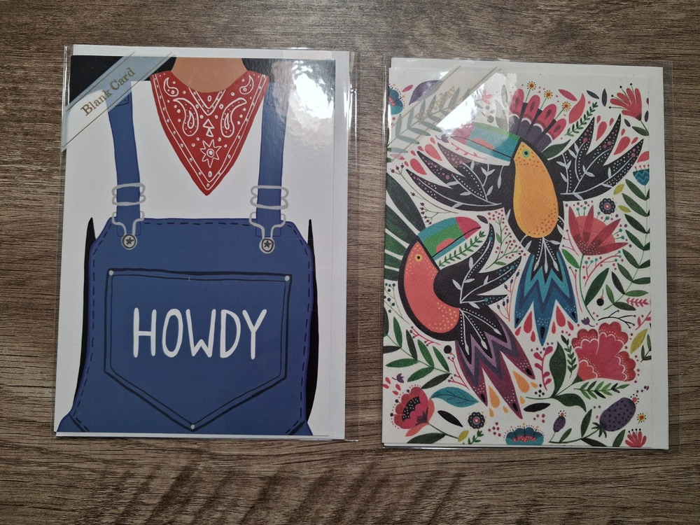 Trader Joe's Greeting Cards Lot of 2 Birthday Howdy Western Birds Floral Sealed